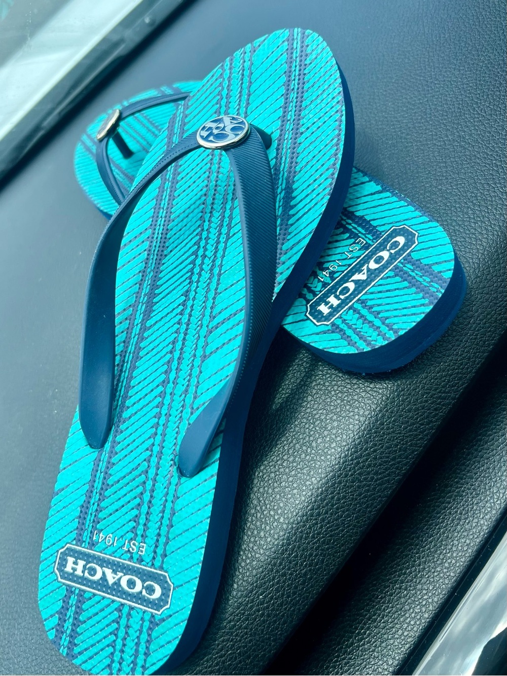 Coach Teal & Navy Flip Flop Sandals - Picture 3 of 4